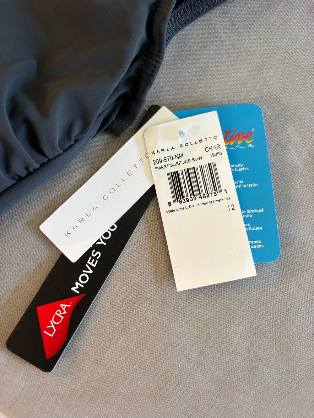 Karla Colletto Smart Surplice Underwire One piece Charcoal Size 12 NWT - Picture 4 of 6